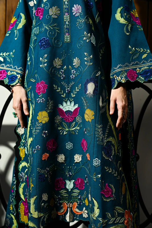 ZAIB UNSTITCHED 3-PC DHANAK EMBROIDERED SHIRT WITH DHANAK EMBROIDERED SHAWL AND TROUSER KZ-2054