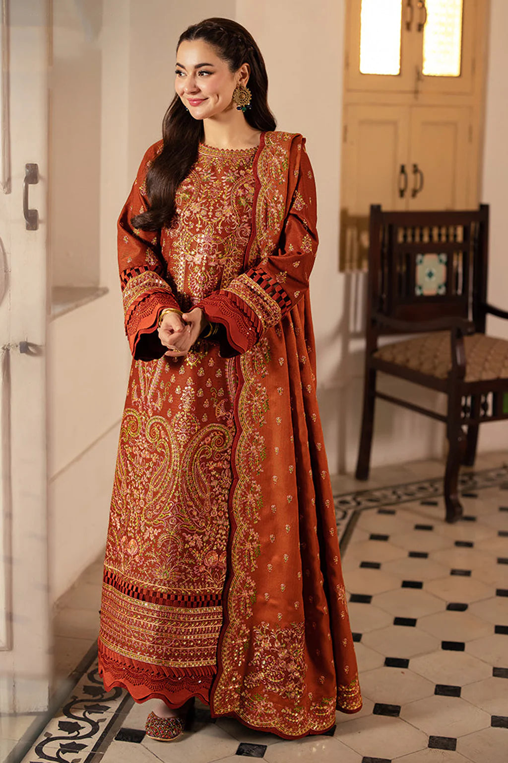 ASIM JOFA UNTITCHED 3-PC KARANDI SEQUENCE EMBROIDERED SHIRT WITH KARANDI EMBROIDERED SHAWL AND TROUSER KZ-2024