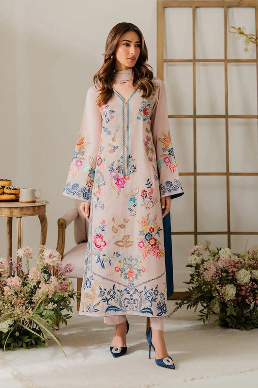 VINTAGE UNSTITCHED 3-PC LAWN EMBROIDERED SHIRT WITH TYE & DYE CHIFFON DUPATTA AND LAWN TROUSER KZ-2059