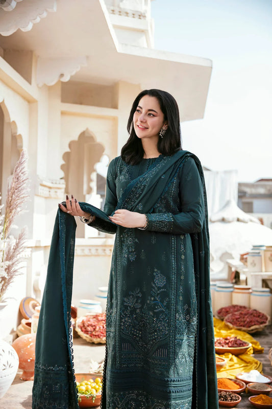 FLORENT UNSTITCHED 3-PC DHANAK EMBROIDERED SHIRT WITH DHANAK EMBROIDERED SHAWL AND TROUSER KZ-2042