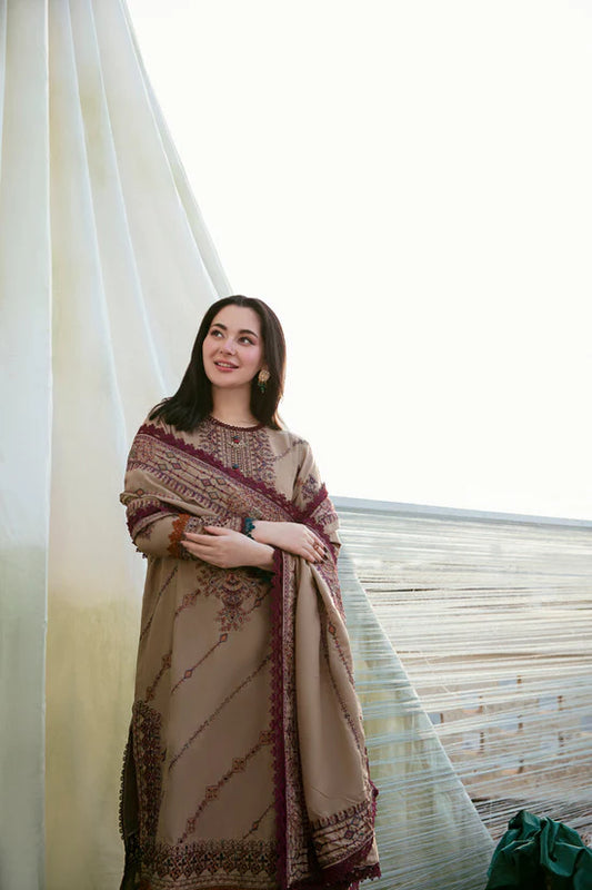 FLORENT UNSTITCHED 3-PC DHANAK EMBROIDERED SHIRT WITH DHANAK EMBROIDERED SHAWL AND TROUSER KZ-2026