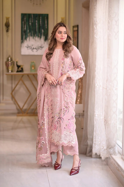 ANEELAS UNSTITCHED 3-PC LAWN CHIKANKARI EMBOIDERED SHIRT WITH READY TO WEAR EMB DUPATTA AND LAWN TROUSER KZ-2053