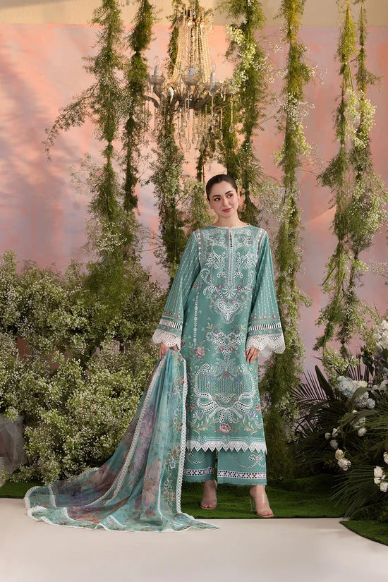 SOBIA NAZIR UNSTITCHED 3-PC LAWN EMBROIDERED SHIRT WITH CHIFFON PRINTED EMB  DUPATTA AND TROUSER KZ-2062
