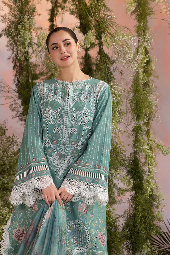 SOBIA NAZIR UNSTITCHED 3-PC LAWN EMBROIDERED SHIRT WITH CHIFFON PRINTED EMB  DUPATTA AND TROUSER KZ-2062
