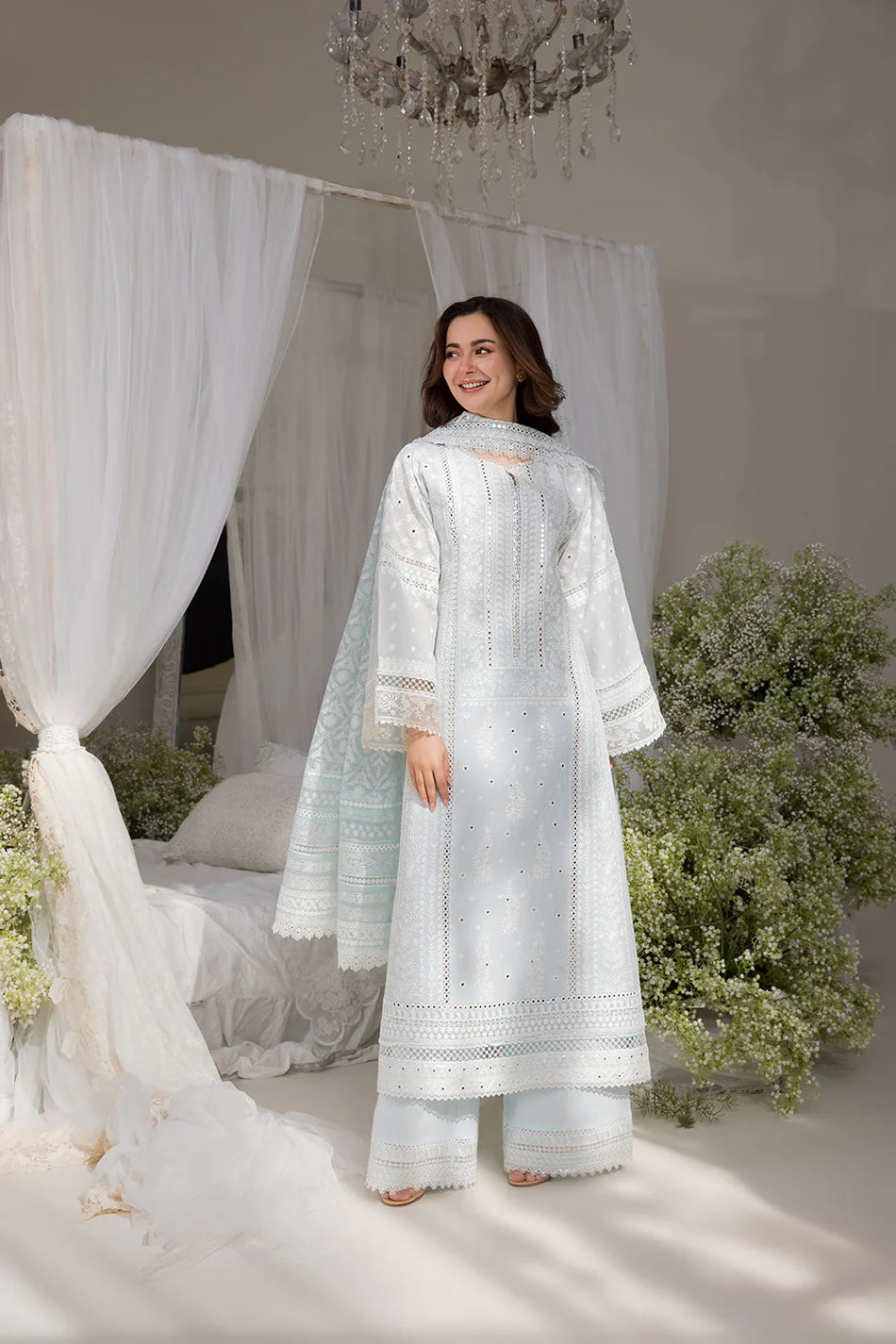 SOBIA NAZIR UNSTITCHED 3-PC LAWN EMBROIDERED SHIRT WITH PRINT CHIFFON EMBROIDERED DUPATTA AND TROUSER KZ-2074