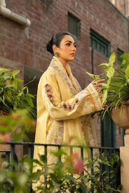QALAMKAR UNSTITCHED 3-PC LAWN EMBROIDERED SHIRT WITH KHAADI NET EMBROIDERED DUPATTA AND LAWN TROUSER KZ-2014