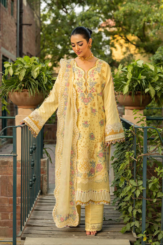 QALAMKAR UNSTITCHED 3-PC LAWN EMBROIDERED SHIRT WITH KHAADI NET EMBROIDERED DUPATTA AND LAWN TROUSER KZ-2014