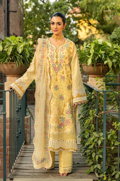 QALAMKAR UNSTITCHED 3-PC LAWN EMBROIDERED SHIRT WITH KHAADI NET EMBROIDERED DUPATTA AND LAWN TROUSER KZ-2014