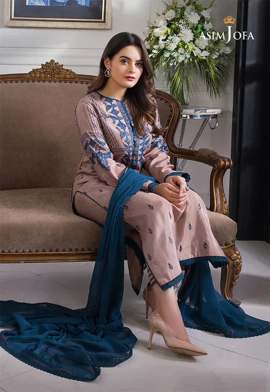 ASIM JOFA UNSTITCHED 3-PC DHANAK EMBROIDERED SHIRT WITH BAMBER CHIFFON DUPATTA AND TROUSER KZ-2016