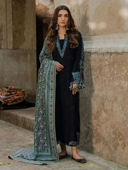 IZEL UNSTITCHED 3-PC DHANAK EMBROIDERED SHIRT WITH COUTRAI PRINTED SHAWL AND TROUSER KZ-2058