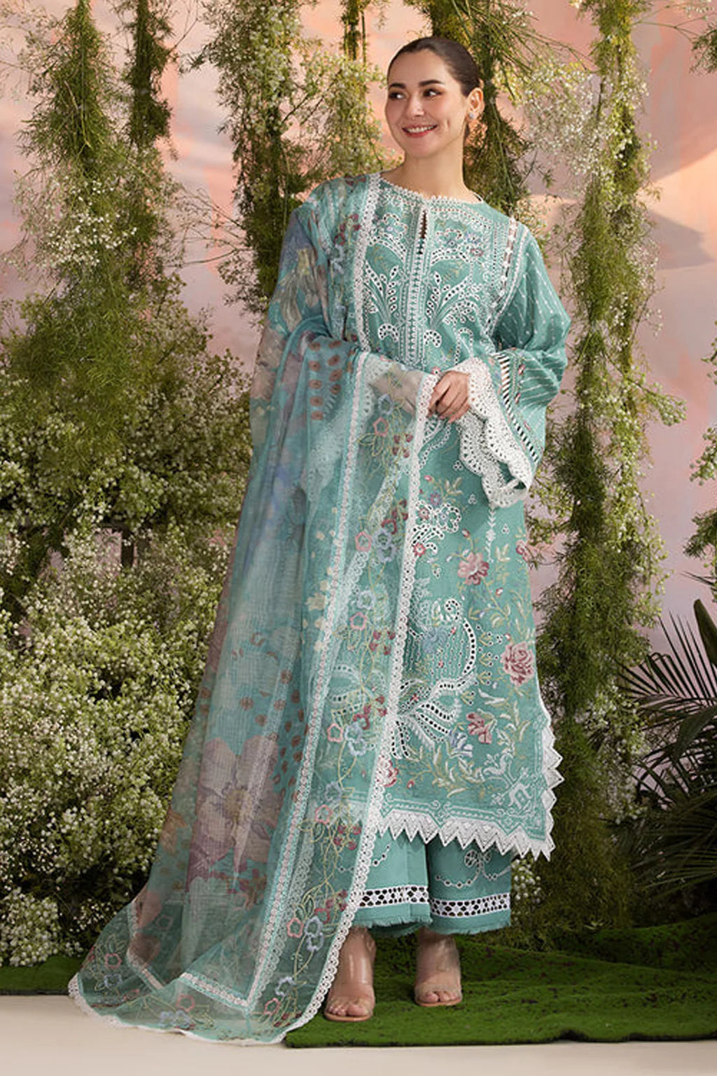 SOBIA NAZIR UNSTITCHED 3-PC LAWN EMBROIDERED SHIRT WITH CHIFFON PRINTED EMB  DUPATTA AND TROUSER KZ-2062
