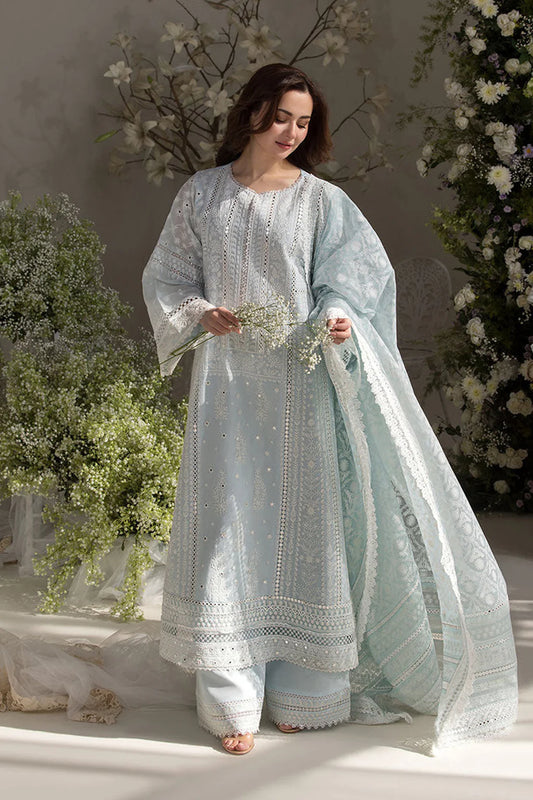 SOBIA NAZIR UNSTITCHED 3-PC LAWN EMBROIDERED SHIRT WITH PRINT CHIFFON EMBROIDERED DUPATTA AND TROUSER KZ-2074