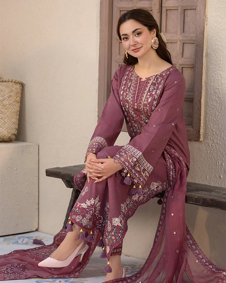 JADE UNTITCHED 3-PC DHANAK SEQUENCE EMBROIDERED SHIRT WITH DHANAK EMBROIDERED SHAWL AND TROUSER KZ-2022