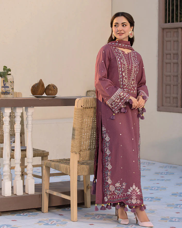 JADE UNTITCHED 3-PC DHANAK SEQUENCE EMBROIDERED SHIRT WITH DHANAK EMBROIDERED SHAWL AND TROUSER KZ-2022
