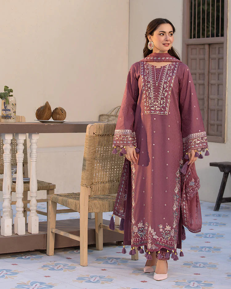 JADE UNTITCHED 3-PC DHANAK SEQUENCE EMBROIDERED SHIRT WITH DHANAK EMBROIDERED SHAWL AND TROUSER KZ-2022