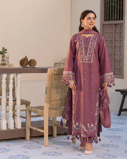 JADE UNTITCHED 3-PC DHANAK SEQUENCE EMBROIDERED SHIRT WITH DHANAK EMBROIDERED SHAWL AND TROUSER KZ-2022