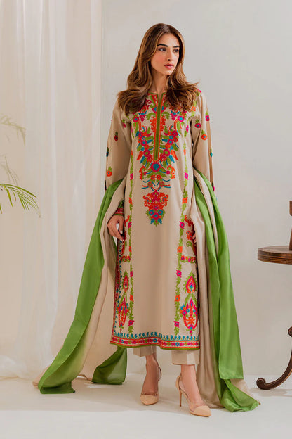 VINTAGE UNSTITCHED 3-PC LAWN EMBROIDERED SHIRT WITH TYE & DYE CHIFFON DUPATTA AND LAWN TROUSER KZ-2056