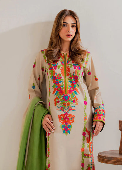 VINTAGE UNSTITCHED 3-PC LAWN EMBROIDERED SHIRT WITH TYE & DYE CHIFFON DUPATTA AND LAWN TROUSER KZ-2056