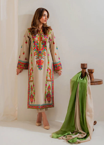 VINTAGE UNSTITCHED 3-PC LAWN EMBROIDERED SHIRT WITH TYE & DYE CHIFFON DUPATTA AND LAWN TROUSER KZ-2056
