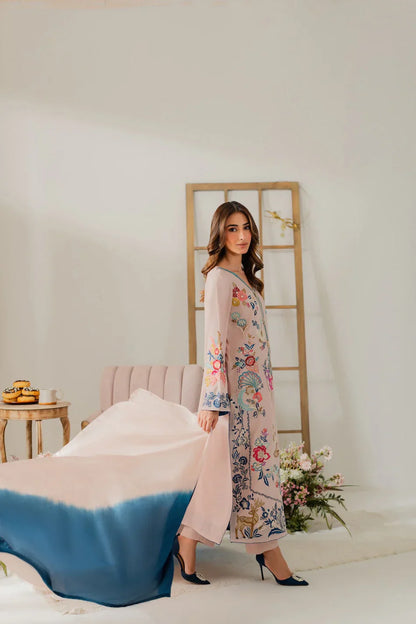 VINTAGE UNSTITCHED 3-PC LAWN EMBROIDERED SHIRT WITH TYE & DYE CHIFFON DUPATTA AND LAWN TROUSER KZ-2059