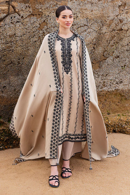 CROSS STITCH UNSTITCHED 3-PC DHANAK EMBROIDERED SHIRT WITH DHANAK EMBROIDERED SHAWL AND TROUSER KZ-2012