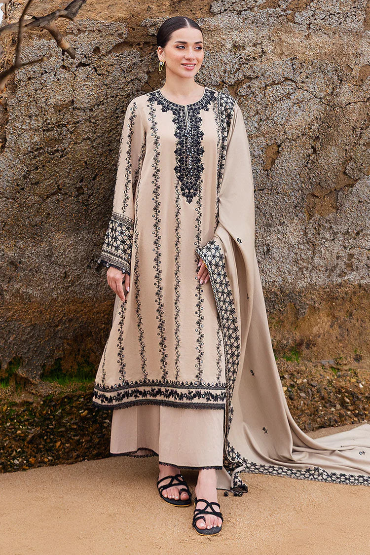 CROSS STITCH UNSTITCHED 3-PC DHANAK EMBROIDERED SHIRT WITH DHANAK EMBROIDERED SHAWL AND TROUSER KZ-2012