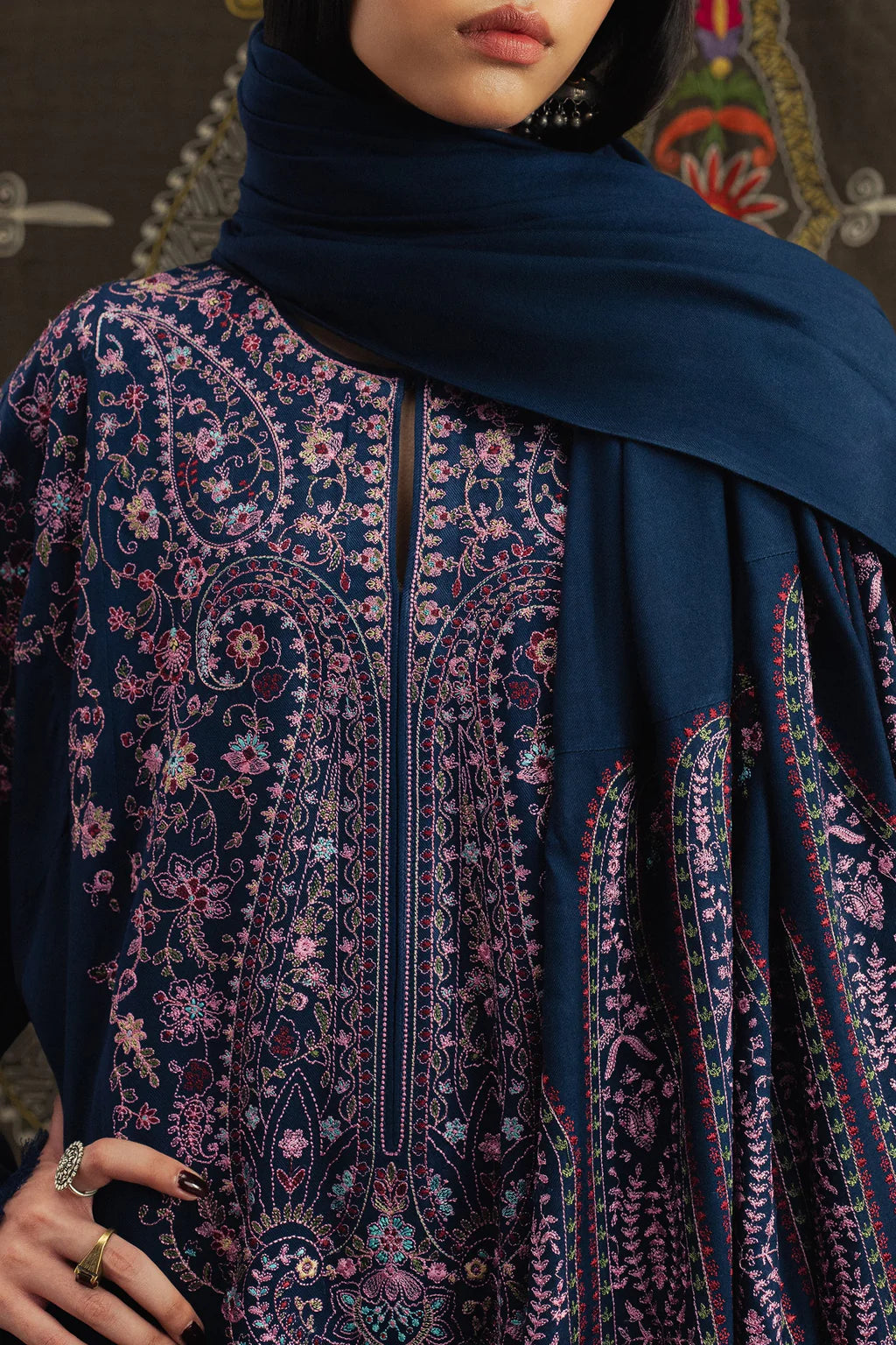 ZARA SHAHJAHAN UNSTITCHED 3-PC DHANAK EMBROIDERED SHIRT WITH DHANAK EMBROIDERED SHAWL AND TROUSER KZ-2063