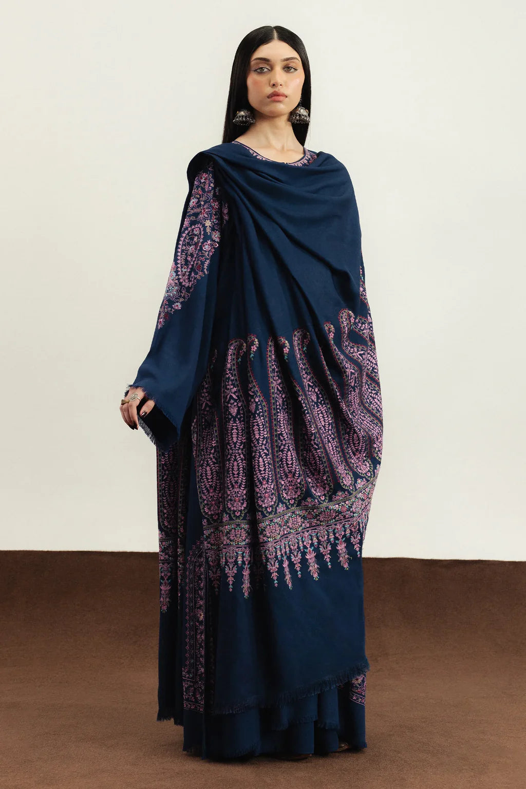ZARA SHAHJAHAN UNSTITCHED 3-PC DHANAK EMBROIDERED SHIRT WITH DHANAK EMBROIDERED SHAWL AND TROUSER KZ-2063