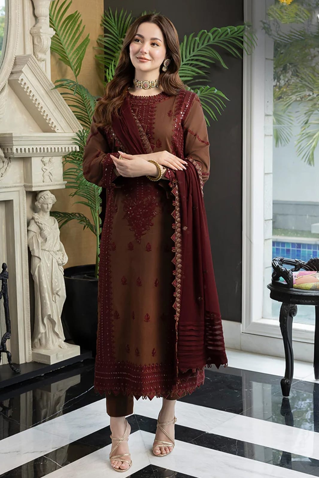 ASIM JOFA UNSTITCHED 3-PC LAWN HEAVY EMBROIDERED SHIRT WITH BAMBER CHIFFON EMBROIDERED DUPATTA AND LAWN TROUSER KZ-2065