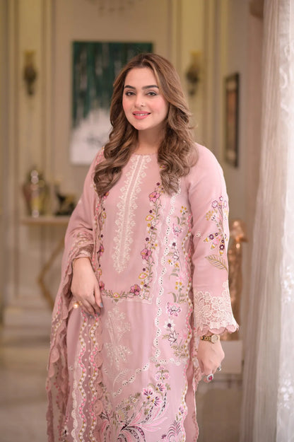 ANEELAS UNSTITCHED 3-PC LAWN CHIKANKARI EMBOIDERED SHIRT WITH READY TO WEAR EMB DUPATTA AND LAWN TROUSER KZ-2053