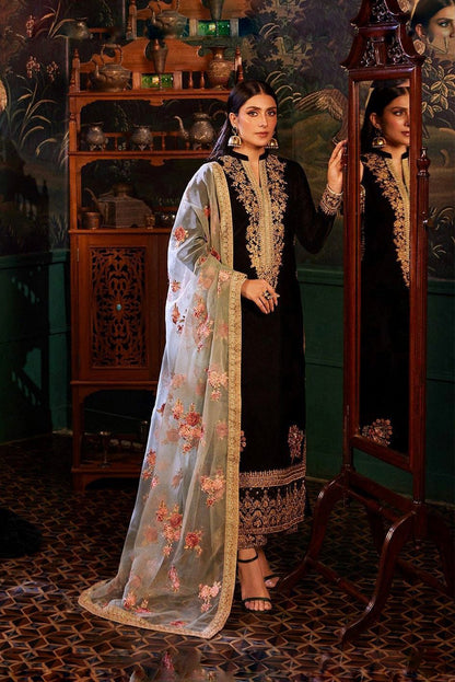 ZAINAB CHOTTANI UNSTITCHED 3-PC VELVET EMBROIDERED SHIRT AND ORGANZA EMBROIDERED DUPATTA WITH SILK TROUSER KZ-2040