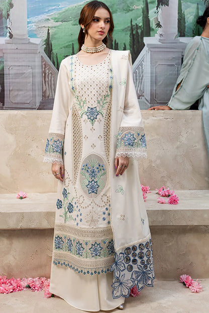 MAHNUR UNSTITCHED 3-PC LAWN LASER CUTWORK EMB SHIRT WITH LAWN EMBROIDERED DUPATTA AND TROUSER KZ-2060