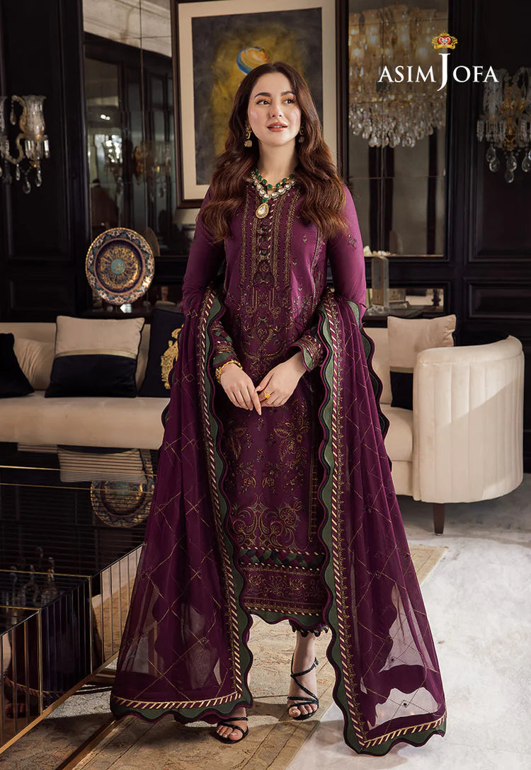 ASIM JOFA UNSTITCHED 3-PC DHANAK EMBROIDERED SHIRT WITH DHANAK EMBROIDERED SHAWL AND TROUSER KZ-2009
