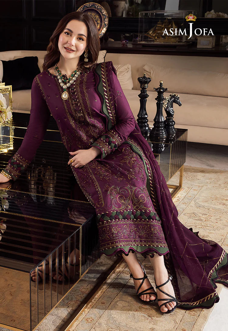 ASIM JOFA UNSTITCHED 3-PC DHANAK EMBROIDERED SHIRT WITH DHANAK EMBROIDERED SHAWL AND TROUSER KZ-2009
