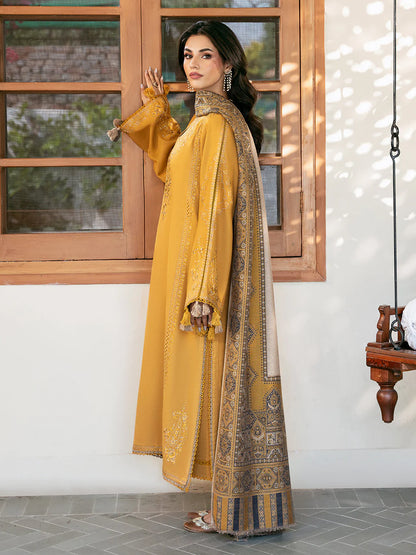 IZEL UNSTITCHED 3-PC DHANAK EMBROIDERED SHIRT WITH COUTRAI PRINTED SHAWL AND TROUSER KZ-2055